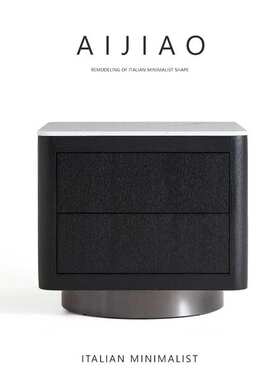 QH2395爱娇 意式现代简约风格方形进口黑色大理石床头柜带抽屉储