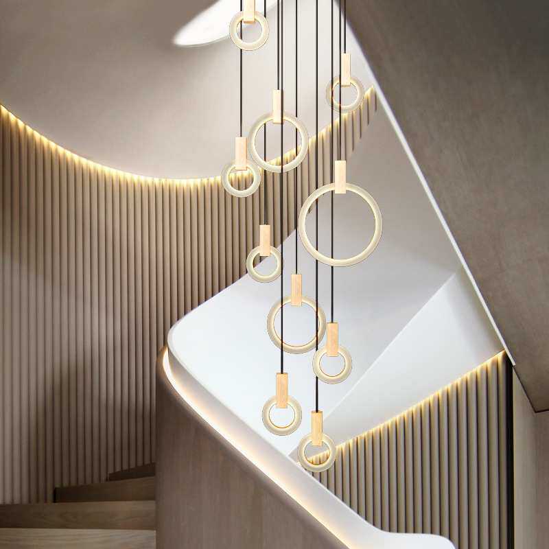 复式楼梯灯北欧简约后现代个性公寓别墅客厅吊灯旋转楼梯间长吊灯