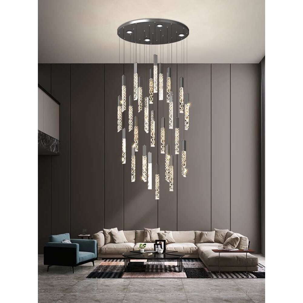 复式楼别墅中空大厅吊灯现代简约轻奢旋转水晶灯圆柱楼梯灯长吊灯