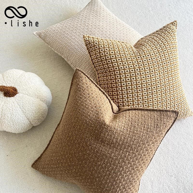 中古抱枕套棕色格子客厅沙发抱枕靠枕床头装饰枕极简风新中式方枕