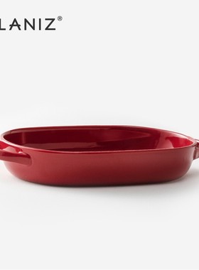 alaniz WS红色双耳烤盘陶瓷家用装鱼盘子10寸烤箱专用烤盘耐高温