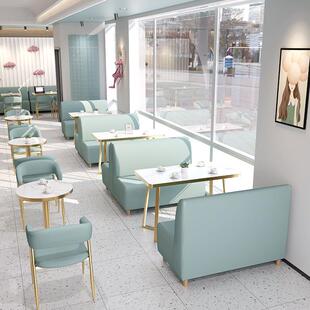 网红甜品奶茶店休闲区桌椅组合简约清新咖啡厅西餐厅靠墙卡座沙发