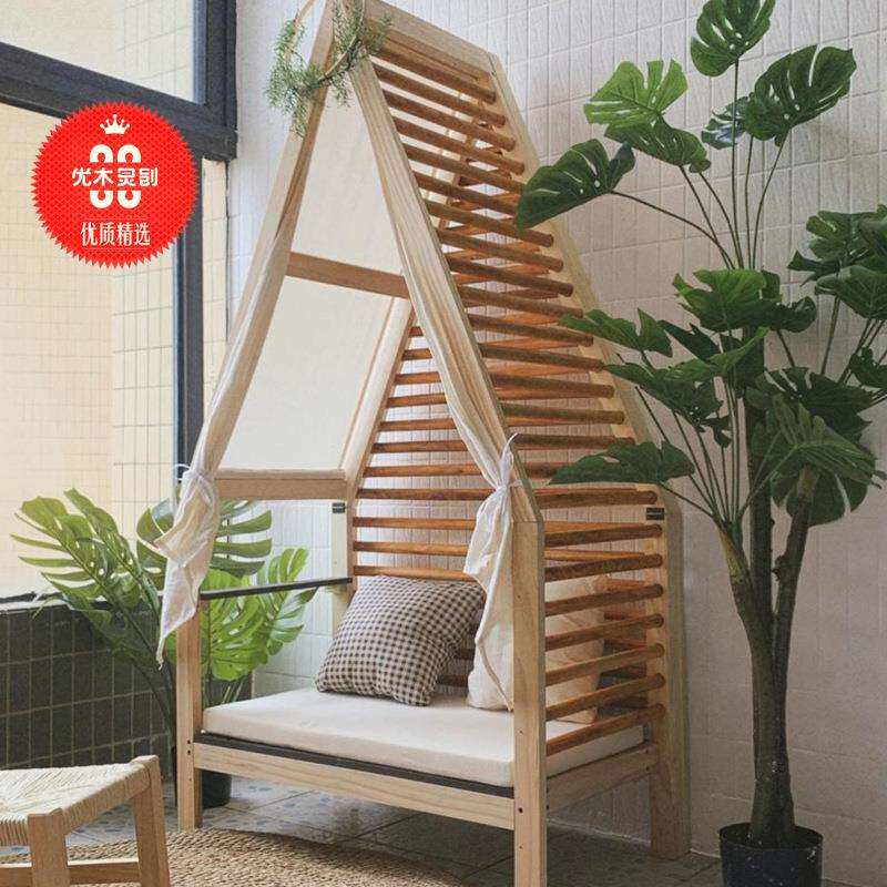 幼儿园阅读角小沙发实木松木小床儿童房凳子椅子装饰北欧风