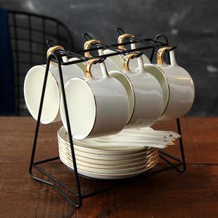 欧式咖啡杯套装英式茶杯茶具杯碟欧美陶瓷红茶杯下午茶杯子送架子