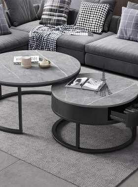 北欧家用岩板茶几组合简约现代客厅灰色花几小户型多功能整装圆形