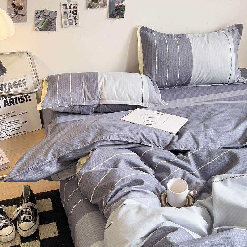 新款亲肤斜纹印花磨毛四件套可机洗学生宿舍单人三件套床上用品
