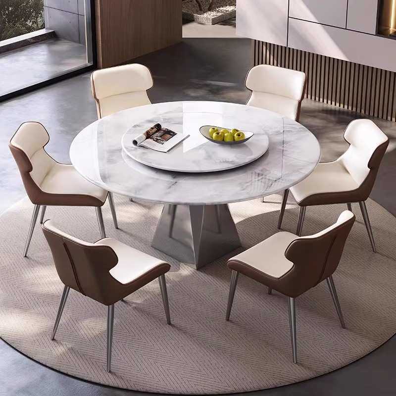 超晶石餐桌奢石现代简约家用天然岩板圆形桌子小户型微晶石圆桌