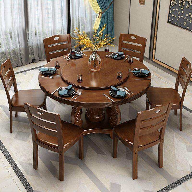 实木大圆桌餐桌椅组合可配转盘新中式家用饭桌饭店餐厅餐馆圆形桌