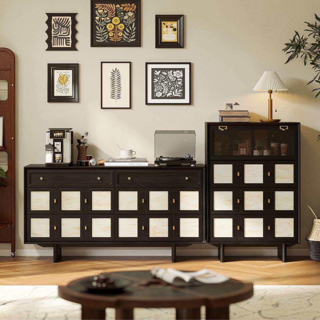 法式复古实木六斗柜卧室收纳三斗柜中古风客厅玄关柜储物柜餐边柜