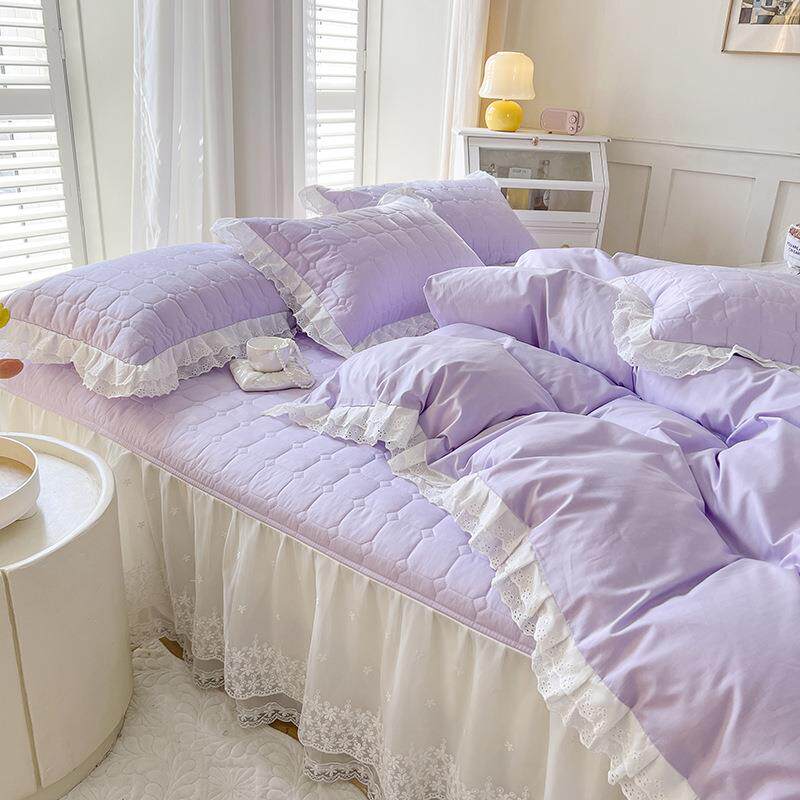 全套纯色夹棉纯棉全棉床裙四件套1.5m加厚床罩1.8米2网红保暖