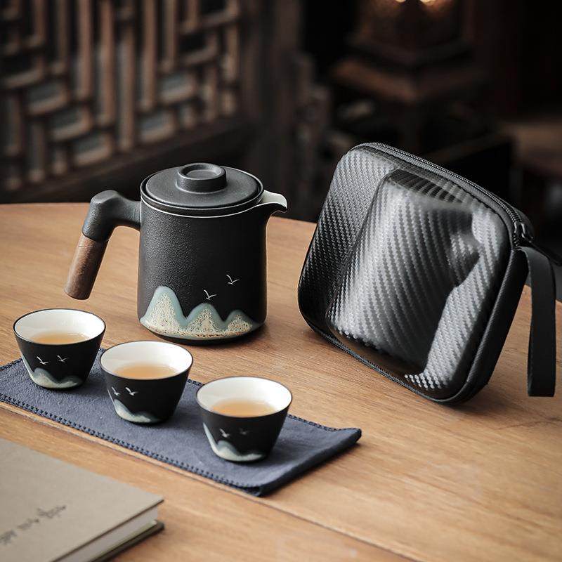 旅行茶具套装便携快客杯一壶三杯户外茶杯子茶水分离泡茶壶茶具
