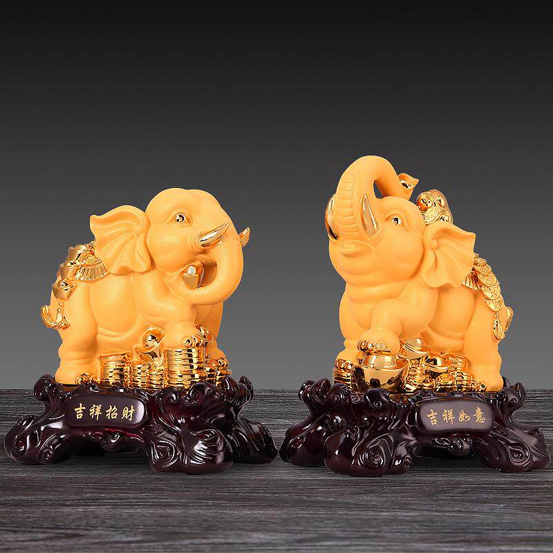 精品绒沙金大象摆件一对吉祥如意招财家居客厅玄关装饰品工艺品
