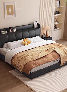 轻奢意式皮床现代简约主卧双人床小户型婚床北欧储物极简网红皮床