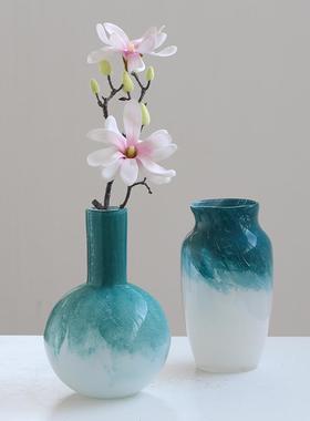 简约中古渐变小口玻璃花瓶家居摆件客厅餐桌水培轻奢软装饰品