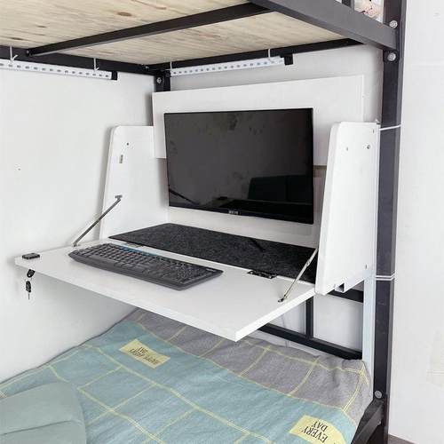 实木床上书桌悬空可折叠电脑桌宿舍上下铺床侧加大F形悬浮桌