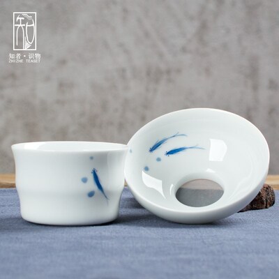 知者陶瓷小鱼茶滤 创意陶瓷茶水过滤器茶道配件白瓷茶漏