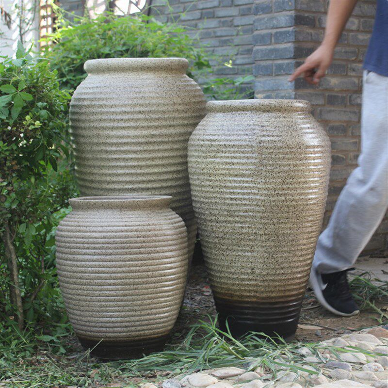 包邮促销庭院特大号素面粗砂陶土盆落地粗陶花盆陶罐组合陶瓷景观