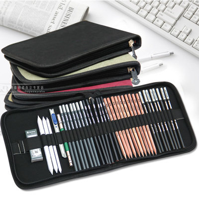 包邮 折叠式帆布插笔袋 素描铅笔袋笔帘 对折拉链画笔包 美术用品