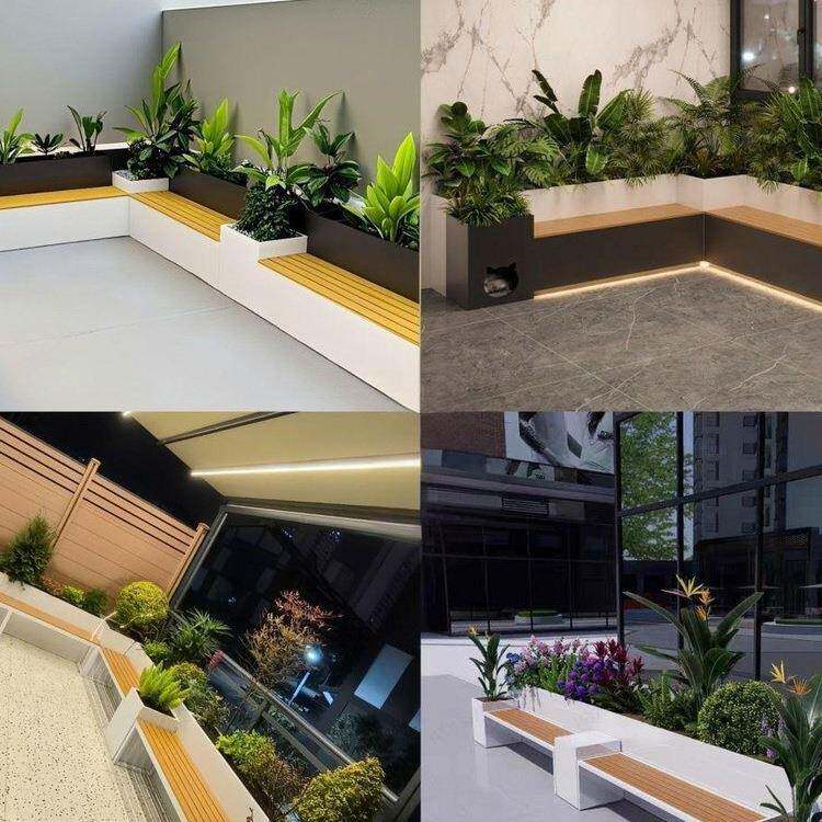 户外花箱座椅组合985庭露阳台座椅铁艺箱不锈钢卡座定台制花种院