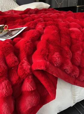 简置约毯高结婚陪嫁档毛毯大红色婚kaixuan6庆房间布拉舍尔盖女方
