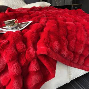 简置约毯高结婚陪嫁档毛毯大红色婚kaixuan6庆房间布拉舍尔盖女方