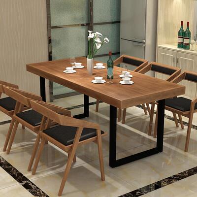 约现代实木餐桌椅组合简酒店餐厅铁艺火锅71333桌饭家用客厅长方
