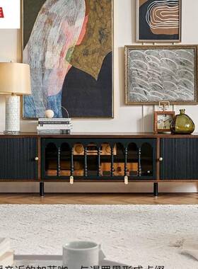 IZC各麦蓬电法式沃复古实木视柜黑色新款式小户美型客厅储物柜中