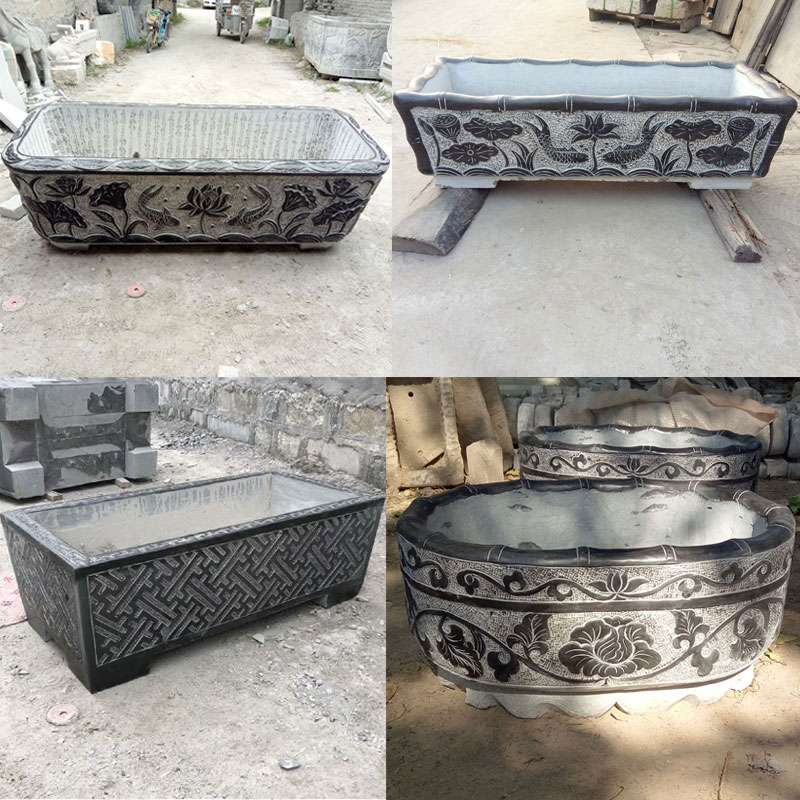 青石鱼缸花盆仿古石雕石盆老石槽流水摆件石头鱼缸养鱼池庭院摆件