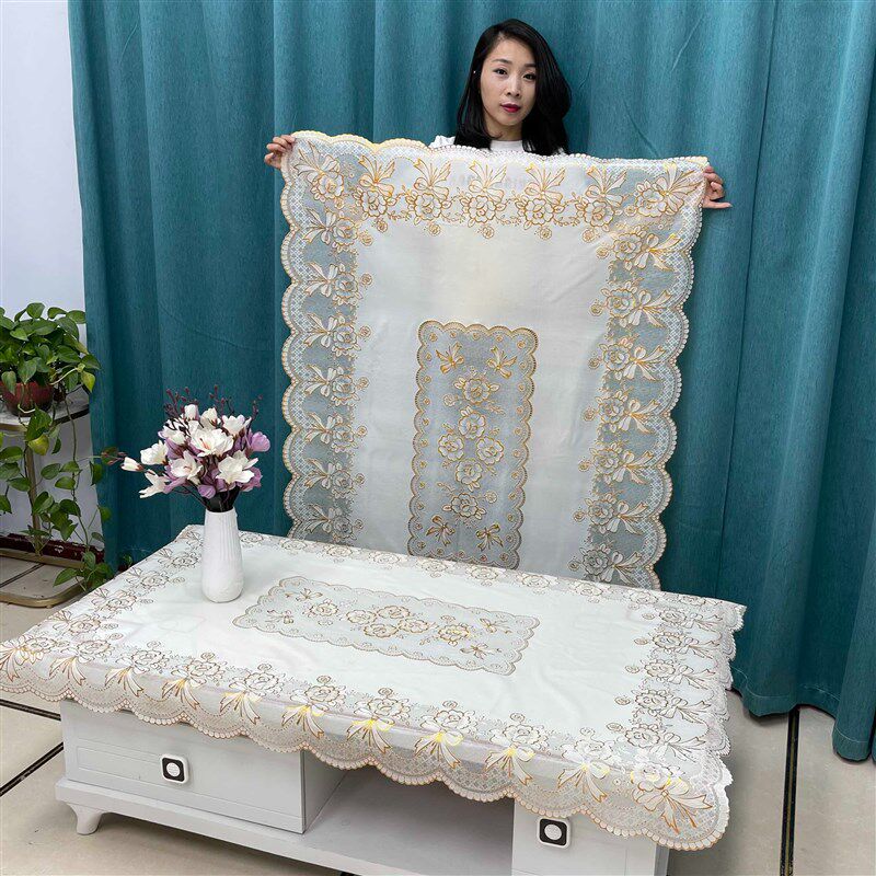 美家烫金蕾丝提花桌布印花餐桌茶几台布新中式烫金防水防油茶几垫