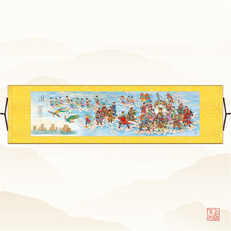 圣母显灵护国佑民图 妈祖天后横幅挂画 中式大堂客厅装饰画丝绸画