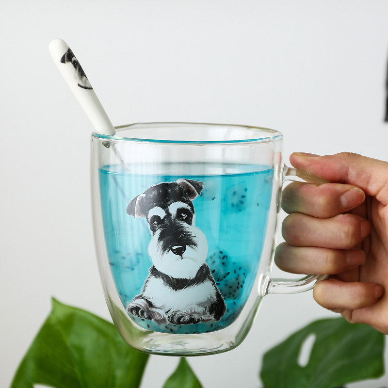 可爱雪纳瑞系列手工吹制玻璃杯狗狗水杯萌宠动物咖啡杯牛奶咖啡杯