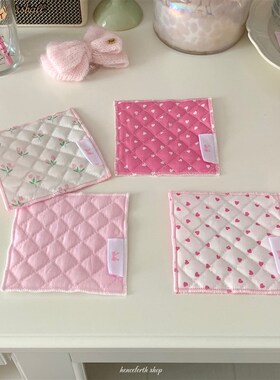 henceforth粉色绗缝爱心方形小杯垫桌面装饰小卡摆拍道具ins可爱