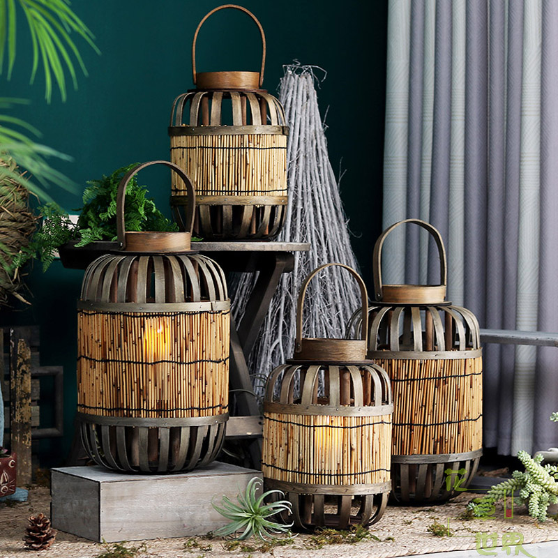 日式复古芦苇木质风灯烛台装饰摆件民宿庭院花园造景餐桌婚庆道具