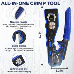 RJ45 Pass Through Crimp Tool Kit for Cat5, Cat6 termination