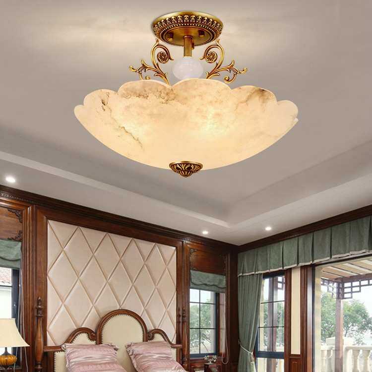 云石吸顶灯欧式卧室主卧房间玄关过道阳台简约铜美式复古大气灯具