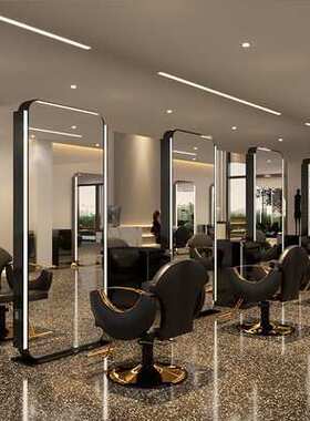 博崛美发店镜台剪发镜发廊专用带LED灯不锈钢镜子理发店LED镜台