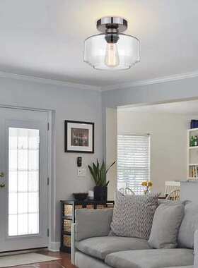 美式现代简约创意个性LED餐厅玄关走廊卧室书房110v玻璃吸顶灯