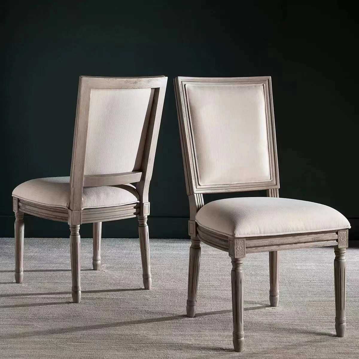 法式复古餐椅美式实木家用餐厅椅子别墅影楼服装仿古木纹罗马餐椅