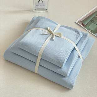 新款超柔云感棉纯色双层纱四件套水洗棉简约床笠床单亲肤柔三件套