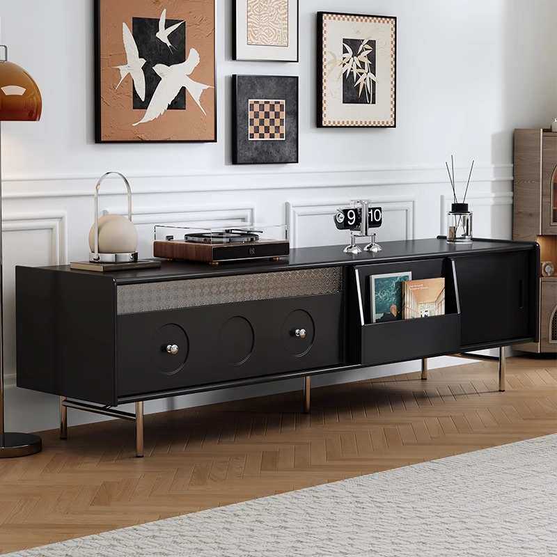 中古风樱桃木电视柜茶几组合复古风小户型原木客厅落地矮柜三件套