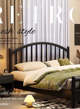 北欧黑色复古美式纯实木床1米35双人1.8米现代简约1.5m储物公主床