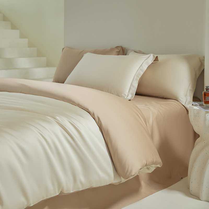 2026新款A类100支兰精天丝四件套简约拼色床单套件床笠奢华套