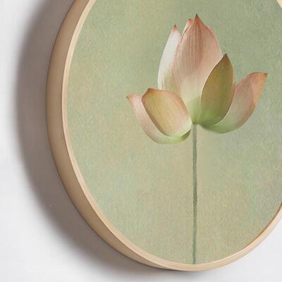 景中式莲花圆形壁画禅意荷花装饰画茶室背式墙画玄框关CUF客厅中