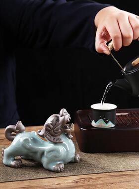 瓷招财貔麒家貅摆件一对居客厅办公室桌面装饰品瑞陶兽麟OUM茶宠
