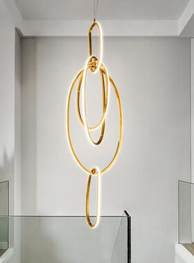 别墅复式楼客厅大吊灯203不锈钢金色ASJD-MD0轻o奢高档lf跃层挑t