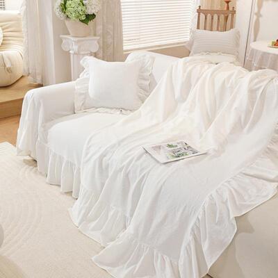 乐秀纯色木耳边摆感一整张沙发轩巾防猫SFJ爪纯棉轻奢高级裙ins风