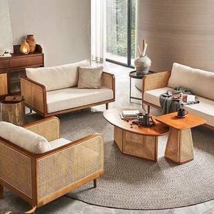 中式藤无品牌/编沙发组合北新欧实木椅藤躺度假椅房家用休闲民宿