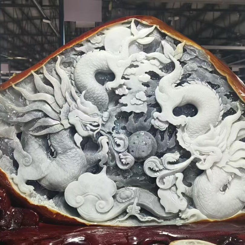 和田玉双龙戏珠大摆件招