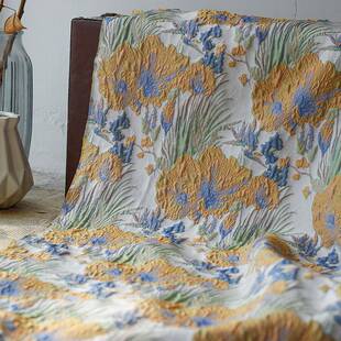 雕复古黄花浮提花面料马卡色立体油JY-C1-28画皱风格箱龙包手作服