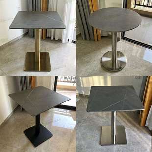 灰色岩板小方桌洽谈桌圆桌奶茶店甜品快餐小吃简餐厅咖啡厅